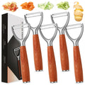 5Pc Kitchen Ultra Vegetable Peeler,Easy To Use Y-Peeler With All Wood Handle,Rotatable Blade,10 Year Rust Free Stainless Steel,Anti Slip Ergonomic Design,Suitable For Carrots, Fruits,Vegetables