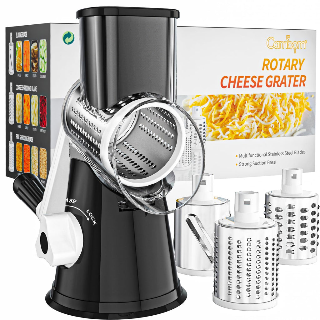 Cambom Rotary Cheese Grater Hand Crank Cheese Shredder, Black