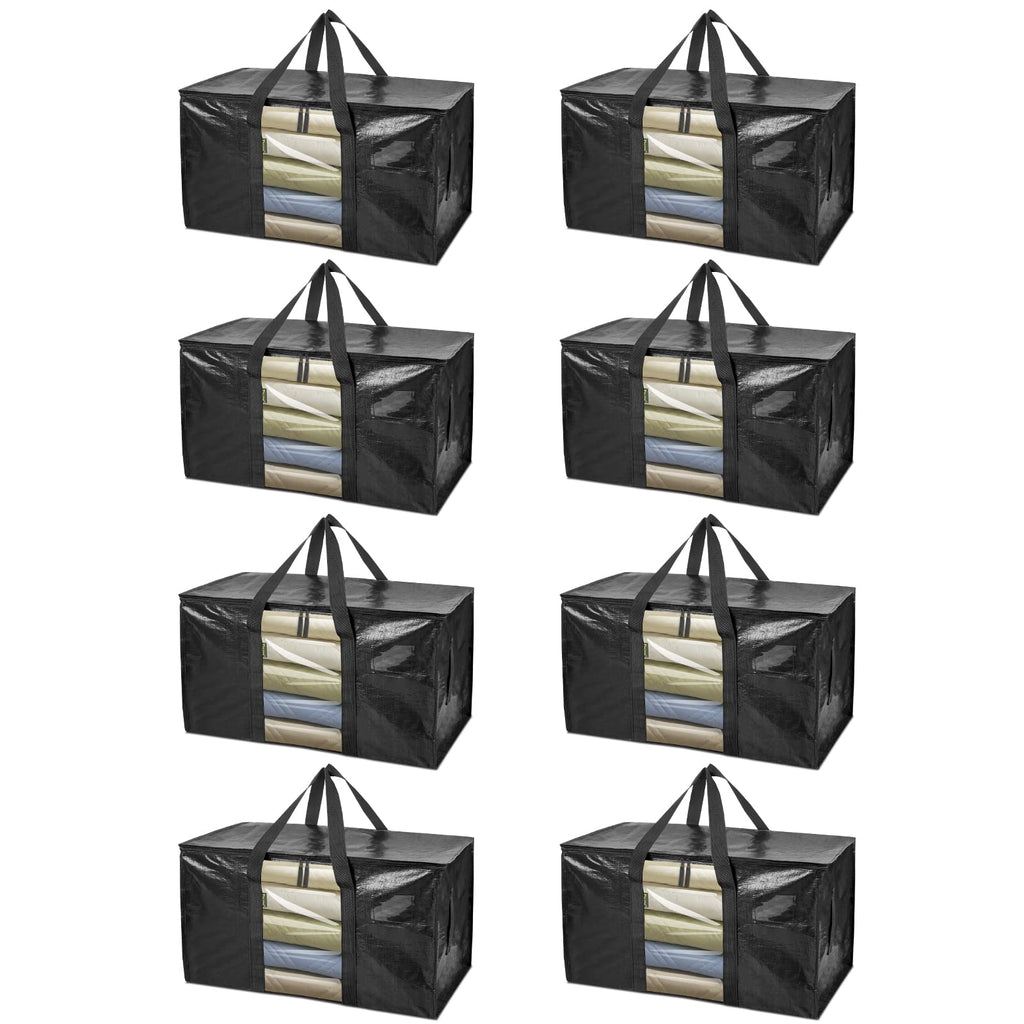BALEINE 4-Pack Oversized Moving Bags with Reinforced Handles, Heavy-Duty Storage Tote Moving Supplies for Packaging, Camping (Blue w/Window, 4-Pack)