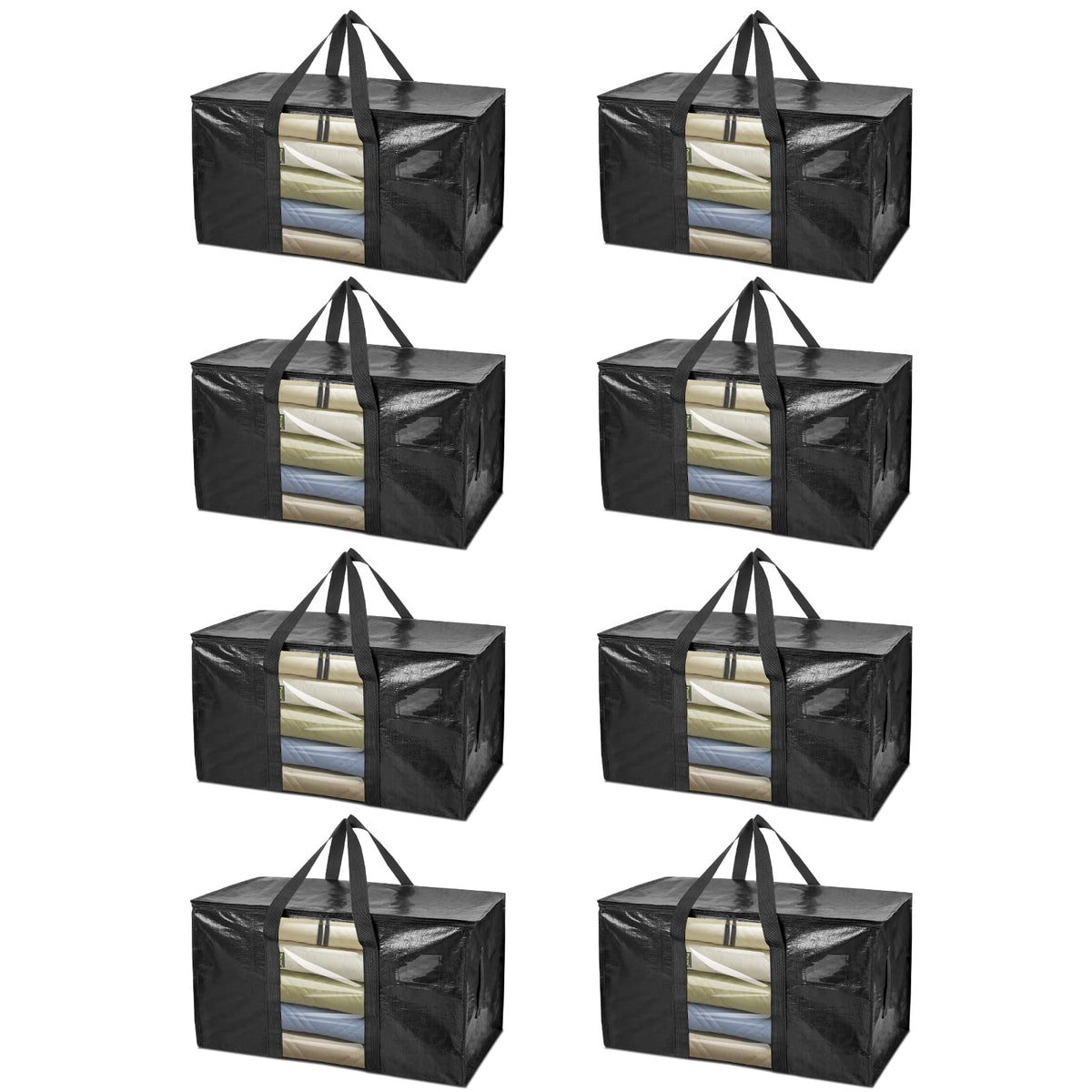 BALEINE 4-Pack Oversized Moving Bags with Reinforced Handles, Heavy-Duty Storage Tote Moving Supplies for Packaging, Camping (Blue w/Window, 4-Pack)