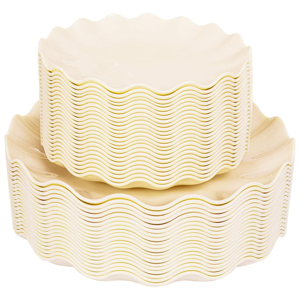 LIYH 24Pcs Green Unbreakable Plastic Plates for Birthday Scalloped