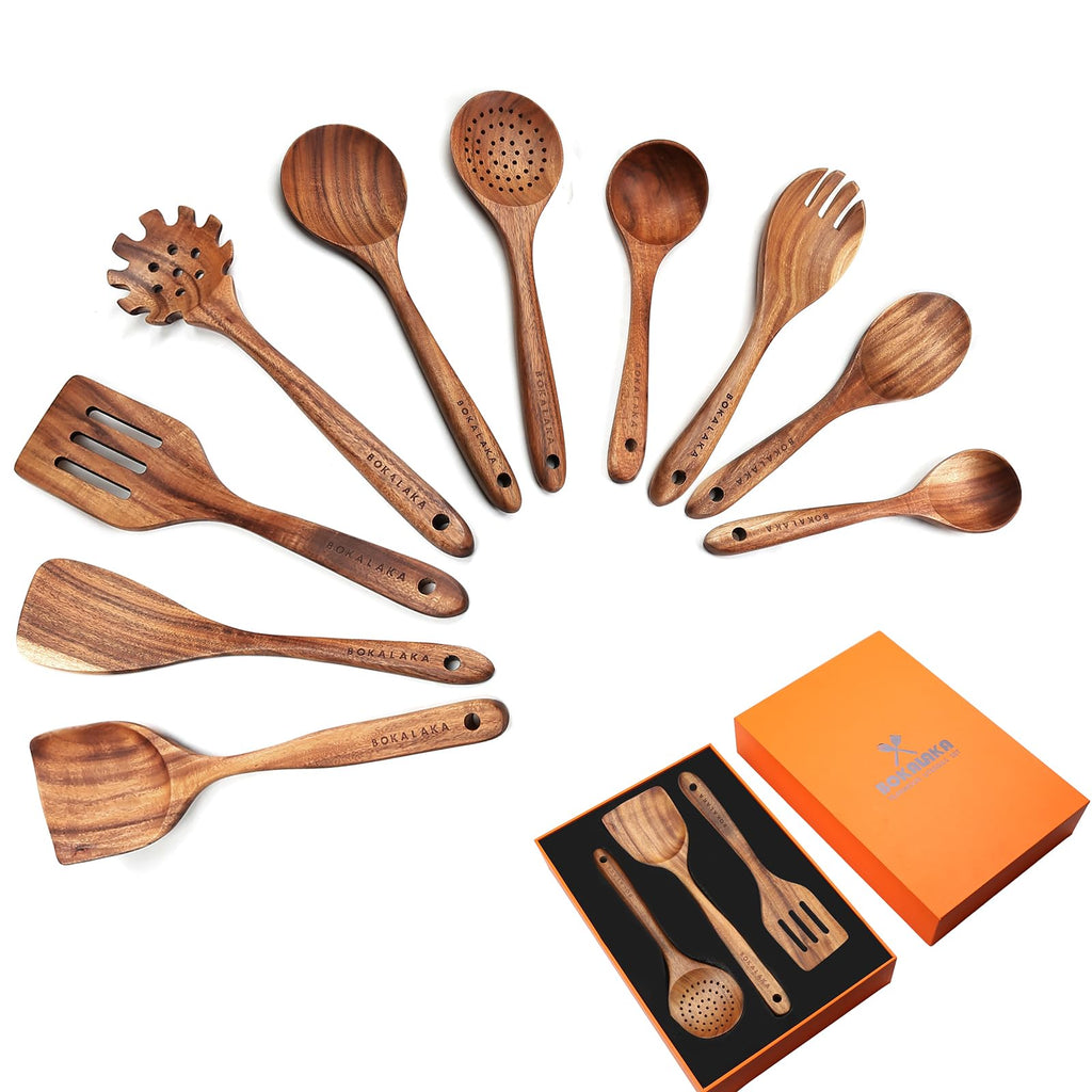 Wooden Spoons for Cooking,12 Pack Wooden Utensils for Cooking Wooden Cooking Utensils Wooden Kitchen Utensils Set Natural Teak Wooden Spatulas for Cooking