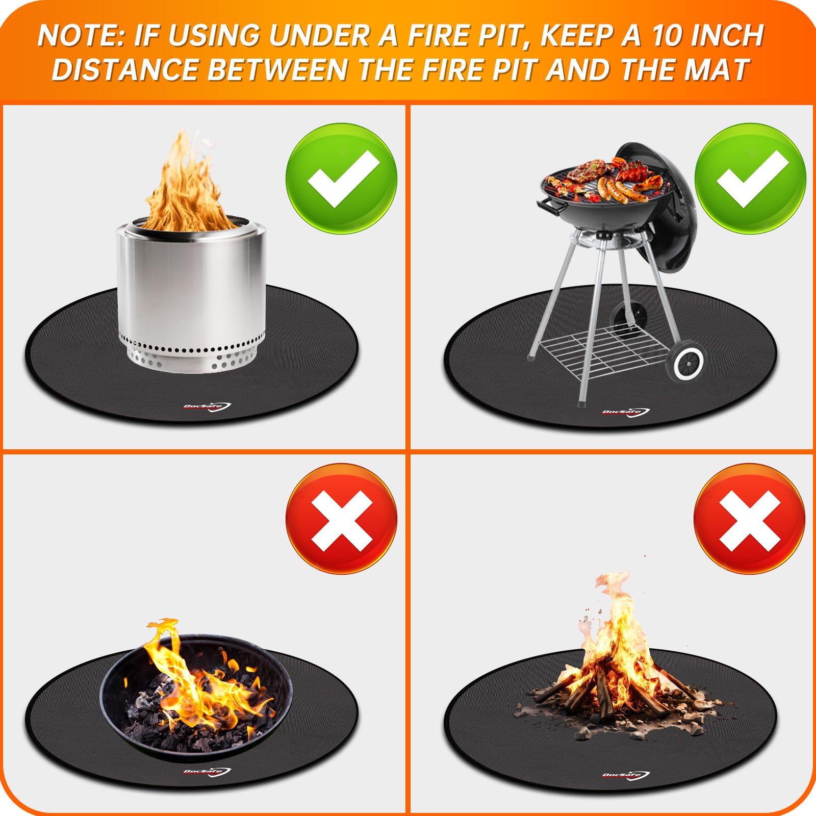 DocSafe 38" Round Fire Pit Mat for Solo Stove Accessories, 4-Layer Fireproof Under Grill Mat Heat Insulated Indoor Fireplace Pad Protector for Decks, Patios,Reusable Oil-Proof and Waterproof, Black