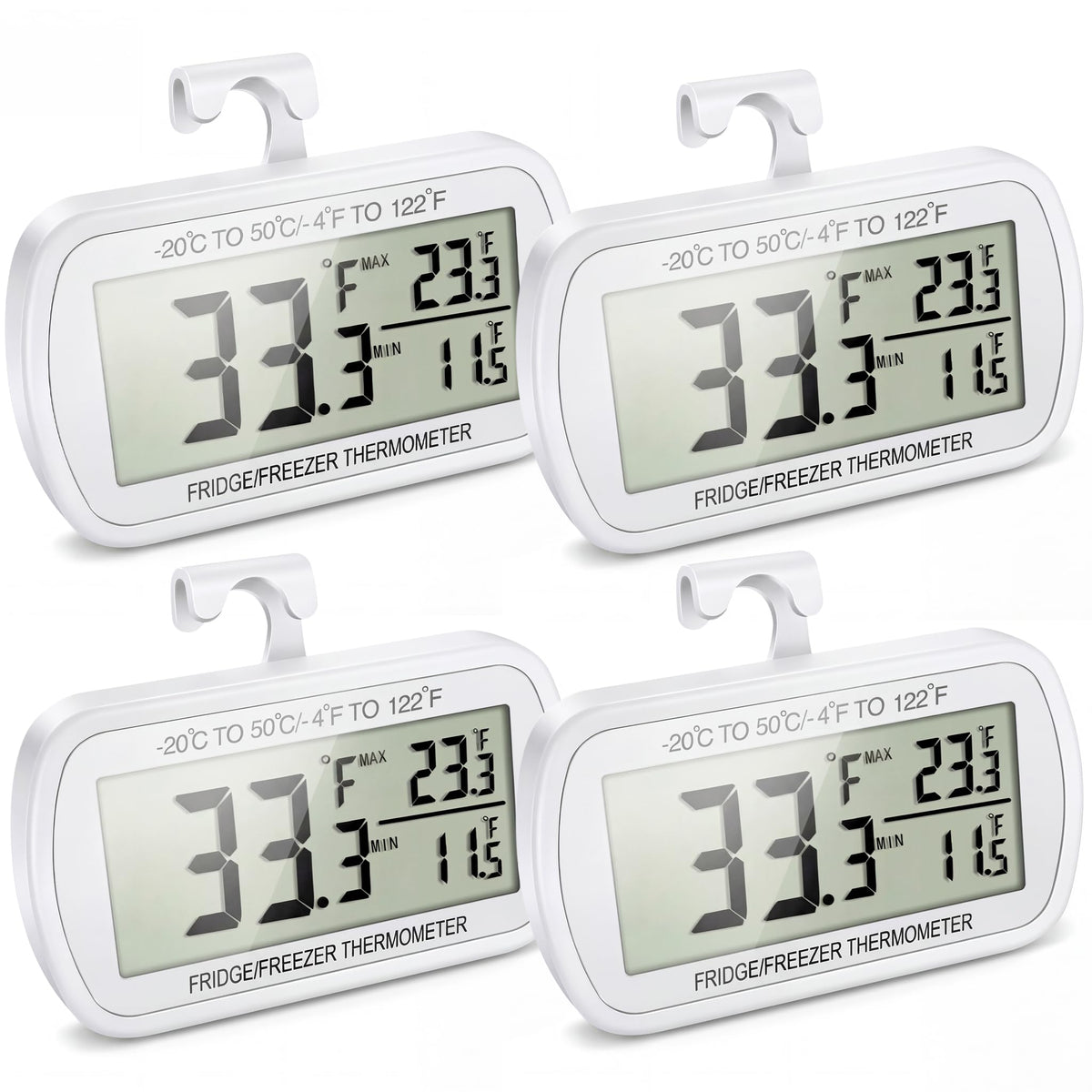 Waterproof Refrigerator Fridge Thermometer, Digital Freezer Room Thermometer, Max/Min Record Function Large LCD Screen and Magnetic Back for Kitchen, Home, Restaurants (2 Pack)