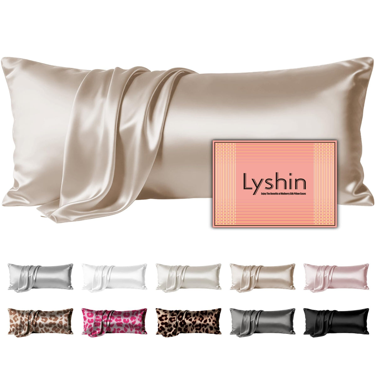 LYSHIN Silk Body Pillow Case with Zipper, Body Pillow Pillowcase, Pink