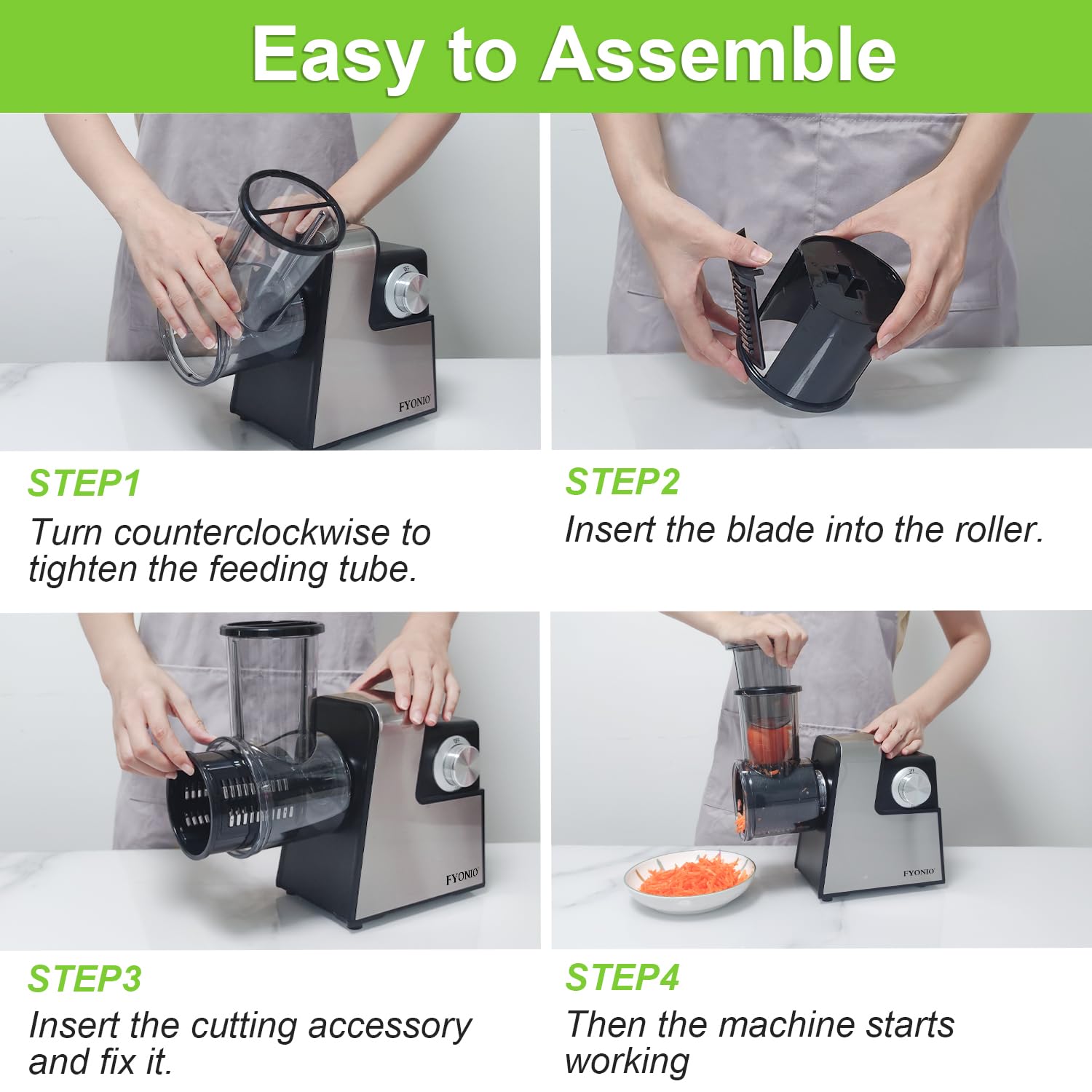 FYONIO Electric Cheese Grater, 5 in 1 Salad Maker with Stainless Steel Blades, 250W Electric Food Slicer & Shredder, Electric Salad Machine for Cheeses, Fruits, Potatoes, Carrots
