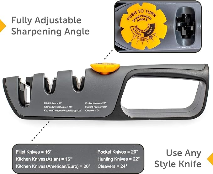 RazorSharp™ Knife Sharpener With Adjustable Angle Guide — Diamond-Coated Ceramic Sharpening Stones for All Knives Including Precision Kitchen, Professional, Chef's Knives — Non-Slip Rubber Edge Grip