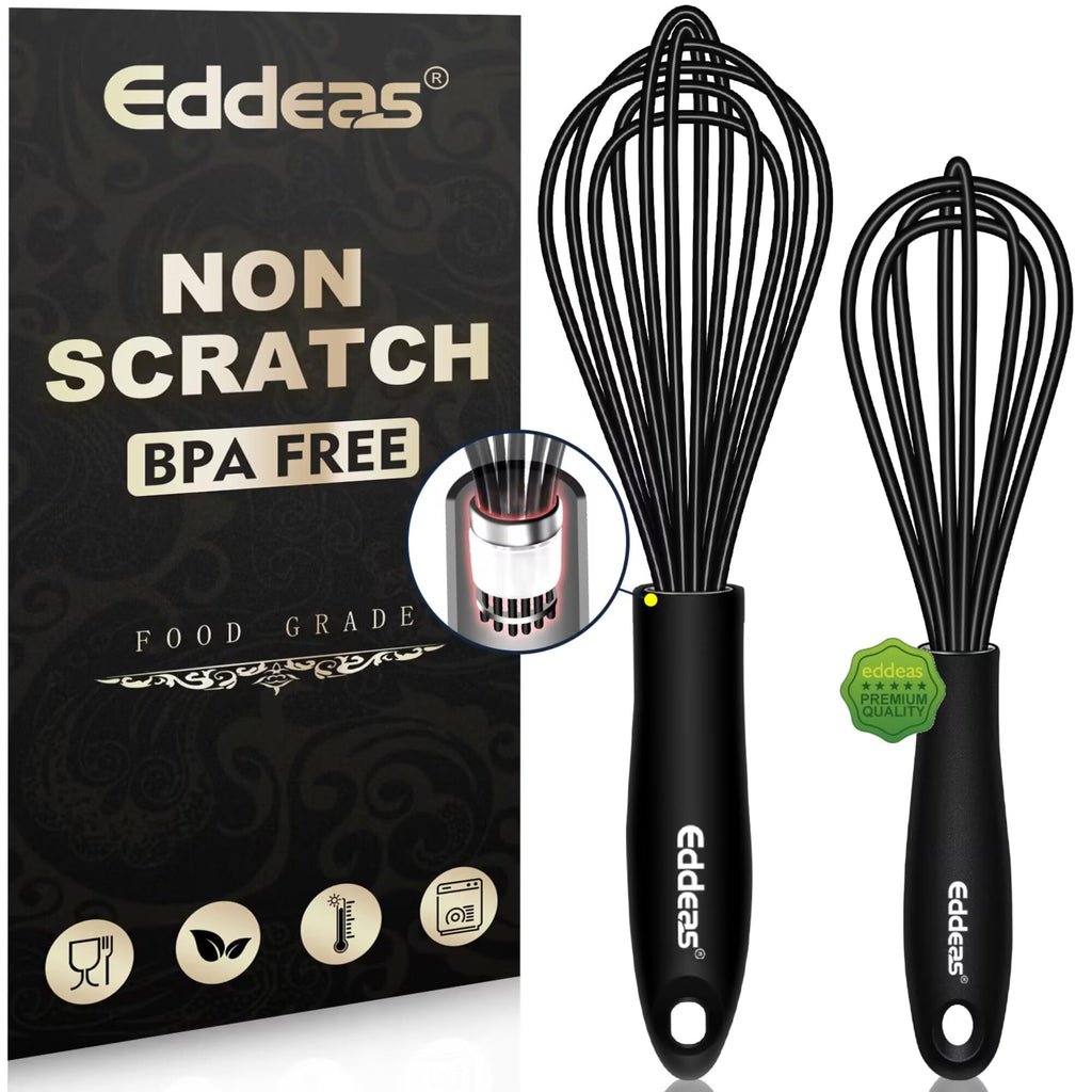 Eddeas Silicone Whisk, 500°F Heat Resistant Non Scratch Coated Whisks for Cooking Baking Balloon whisk, Kitchen Whisk Tool Set, for Stirring, Beating & Blending of 3 Size 7.5"+ 9" +11 inch