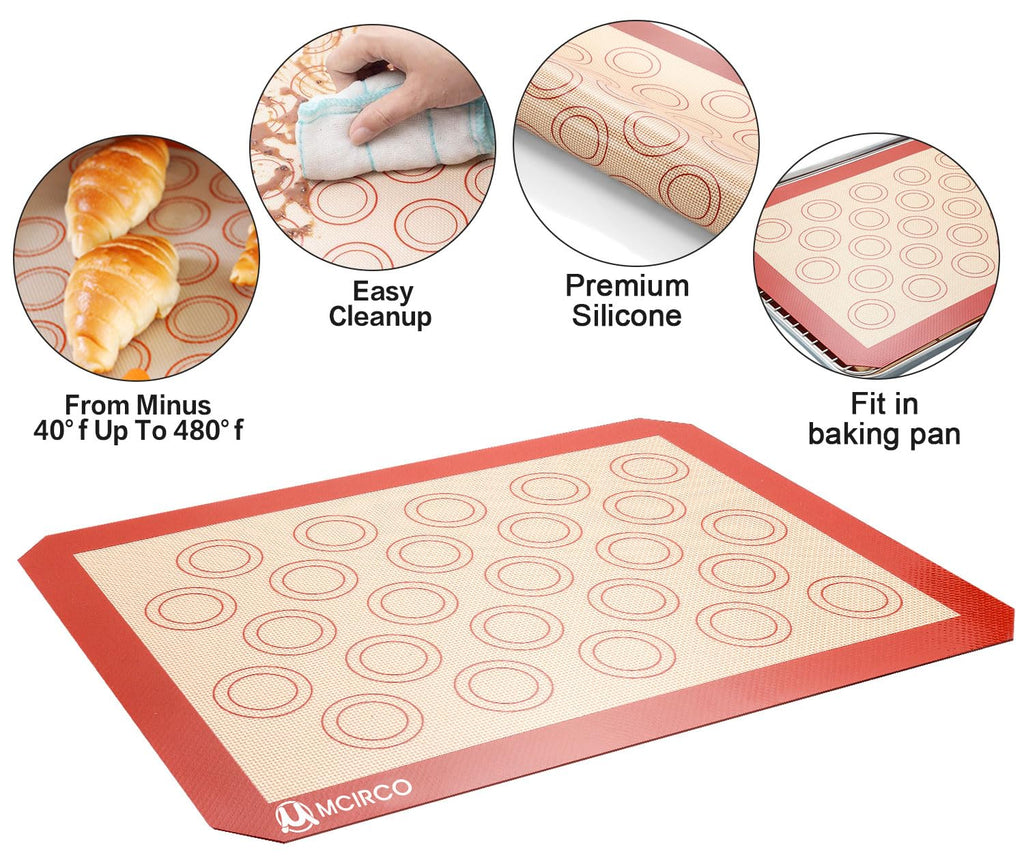 MCIRCO 6 Piece Stainless Steel Baking Sheet with Rack with Silicone Baking Mat Set (2 Pans + 2 Racks + 2 Mats), 17.3 x 13 x 1 Inch Cookie Sheet with Cooling Rack, Easy Clean