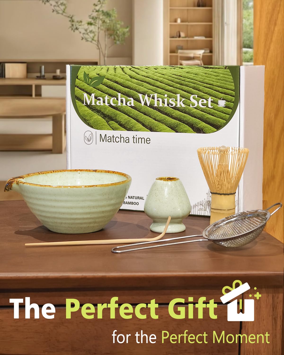 Vaiheng Matcha Whisk Set with Matcha Bowl, Matcha Whisk Holder Matcha Bamboo Whisks, Scoop, Sifter, Mothers Day Gifts for Women Mom Her Girl Friend Home Kitchen Decor Kit for Tea Enthusiasts