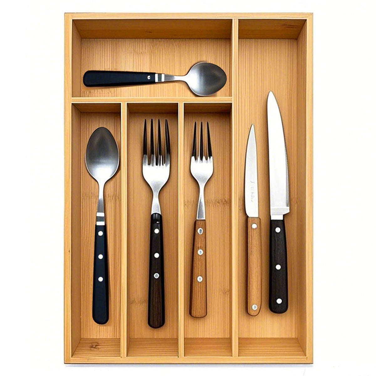 guiogc Bamboo silverware tray organizer, Utensil Holder and Cutlery Tray for Drawer, Kitchen Drawer Organizer Divider for Spoons Forks Knives