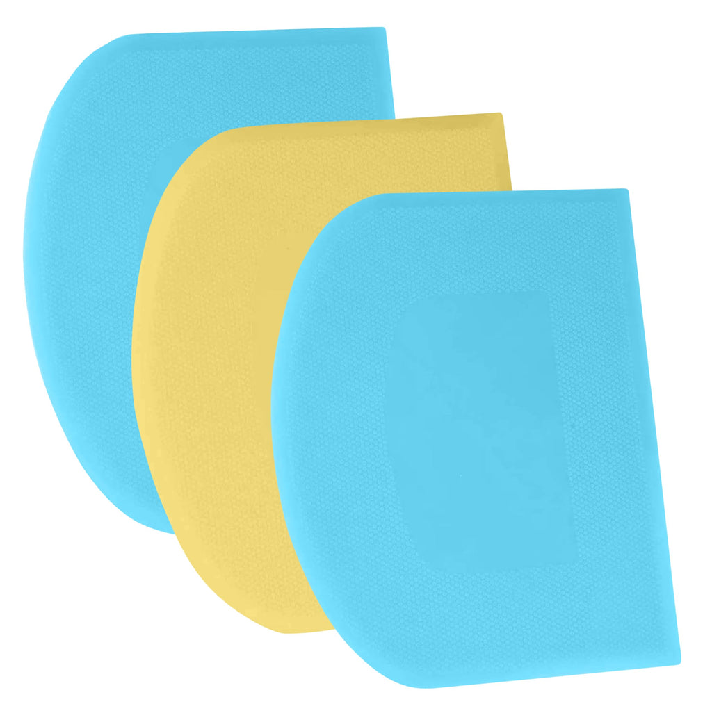 SURDOCA Dough Scraper Bench Scraper - 3P 8.3x5.5" Plastic Flexible Bowl Scraper, Sharp Edge & Angles Cake Scraper. Non-Slip Bakeware Decorating Tools Sculpting & Modeling Tools - Blue+Yellow+Blue