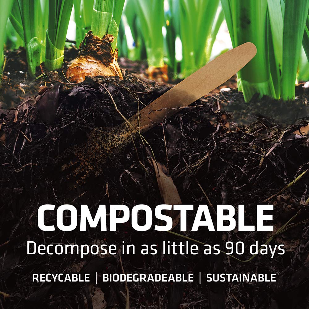 WOODABLE Disposable & Backyard Compostable Wrapped Wooden Cutlery Set, Eco-Friendly, Sustainable, Organic, Biodegradable, Vegan-Friendly, 50 packs with knife, fork, spoon and napkin, 150 Utensils.