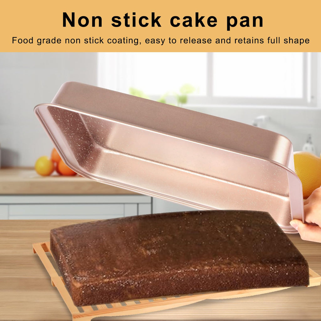 Barlket 9x13 Baking Pan & Dish, 13x9 Nonstick Rectangle Cake Pan, Rose Gold