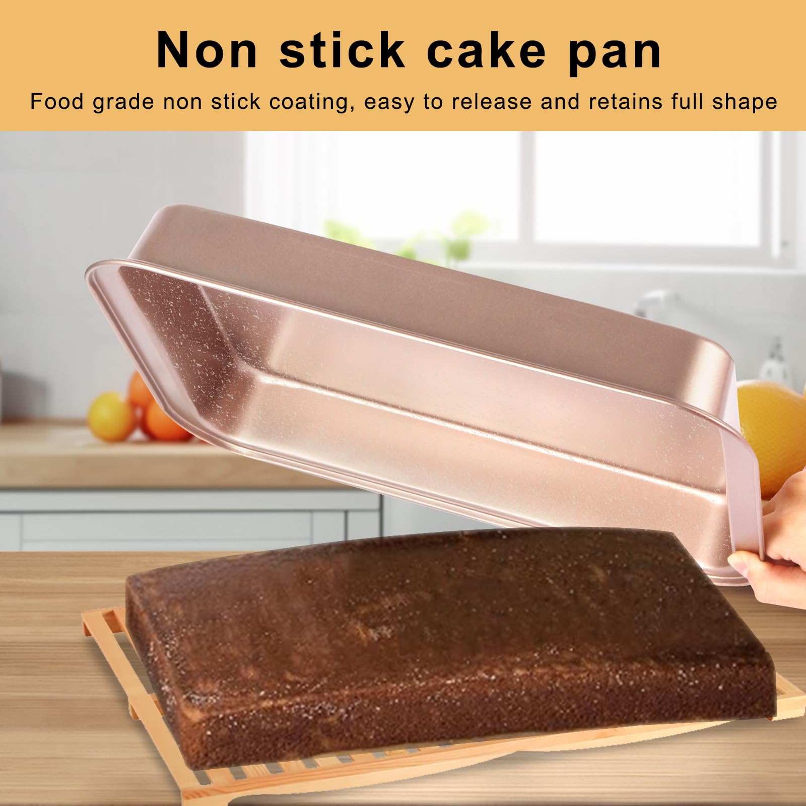 Barlket 9x13 Baking Pan & Dish, 13x9 Nonstick Rectangle Cake Pan, Rose Gold