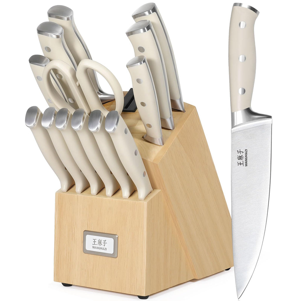 WANGMAZI 15-Pcs Knife Block Set, Ultra Sharp