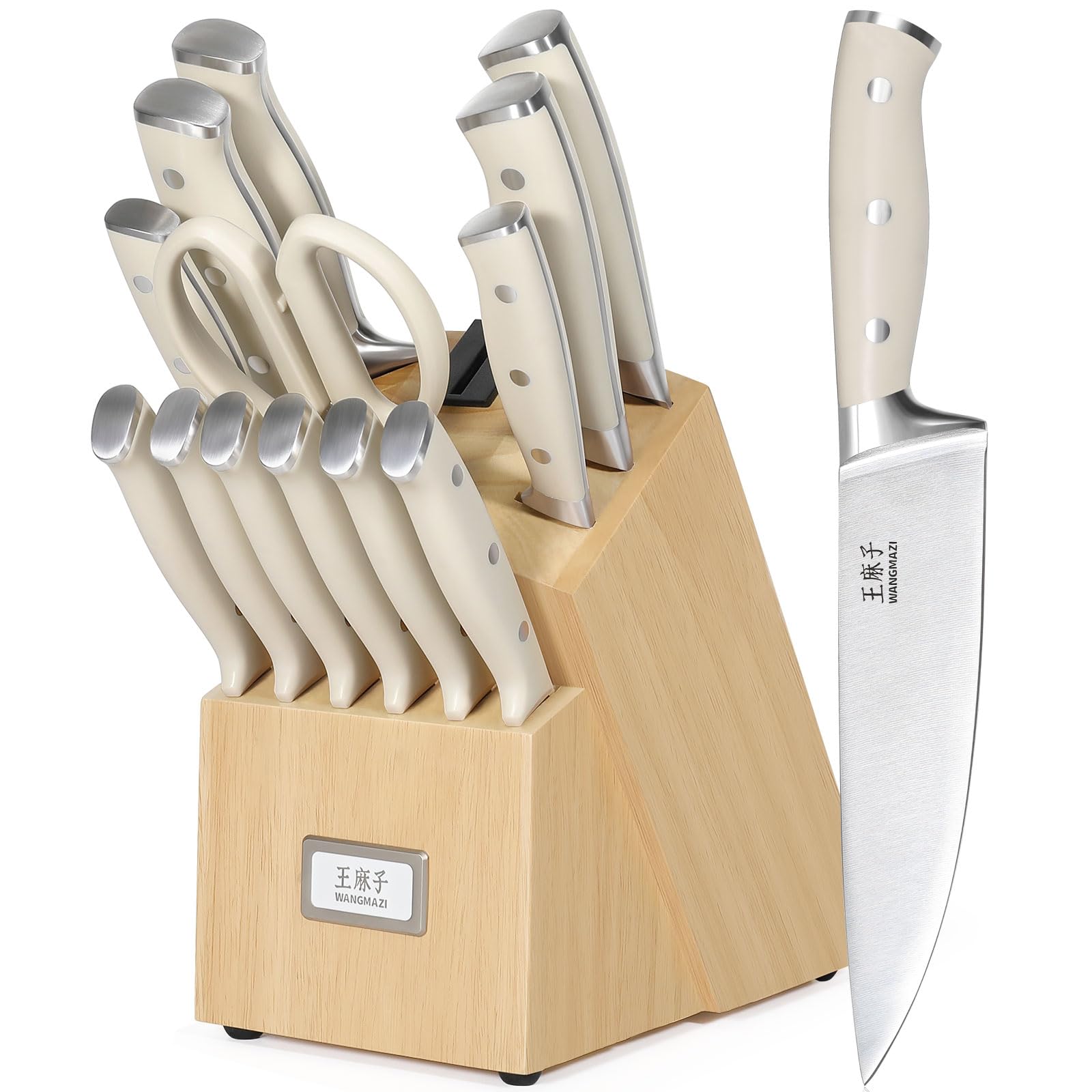 WANGMAZI 15-Pcs Knife Block Set, Ultra Sharp