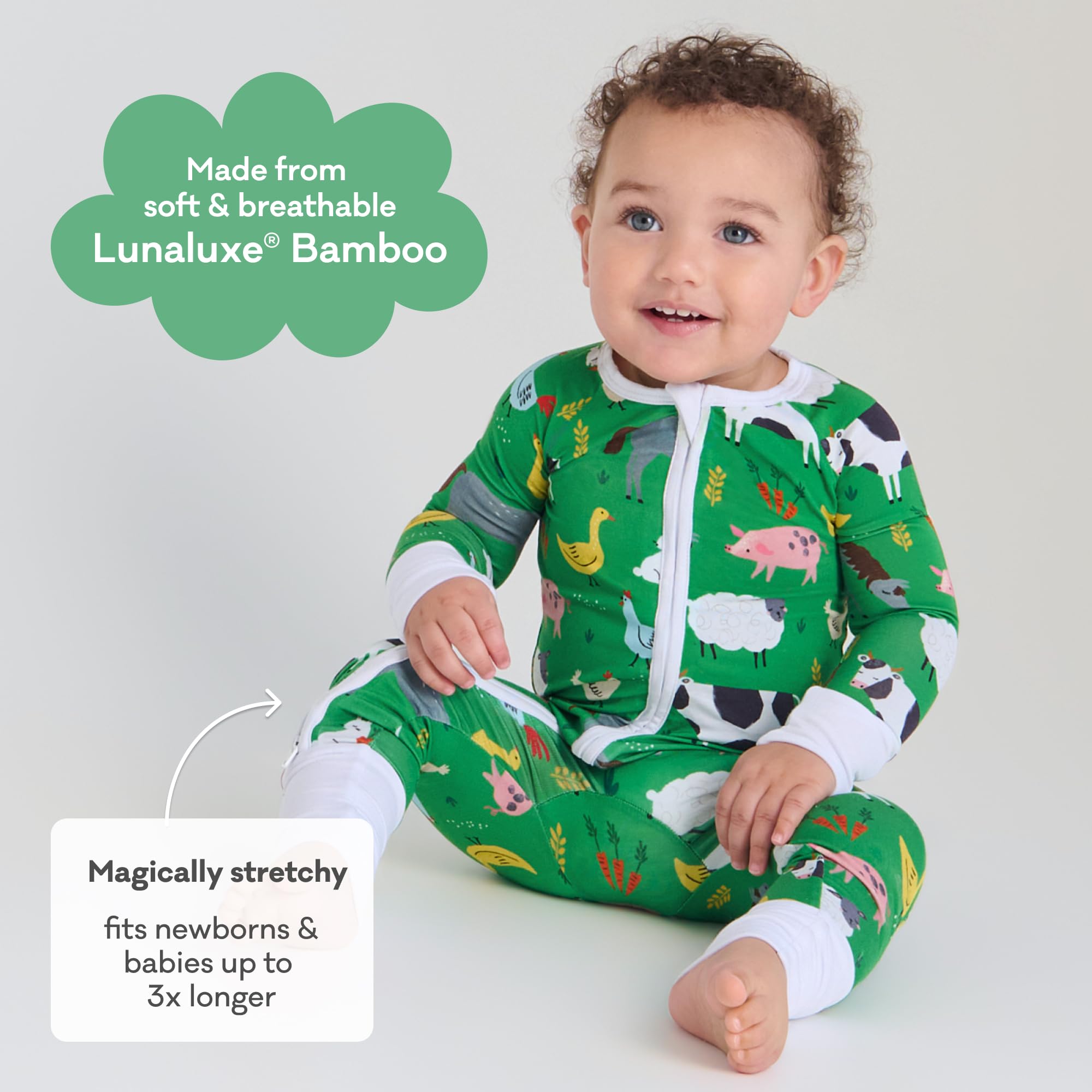 Little Sleepies Baby Pajamas, Green Farm Animals, 18-24M
