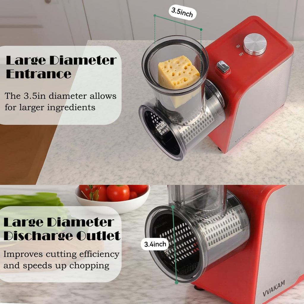 VVAKAM Electric Cheese Grater,300W DC Motor Salad Maker,Electric Slicer Shredder with 5 Different Shapes of Blades,Electric Vegetable Cutter for Potato,Carrot,Black