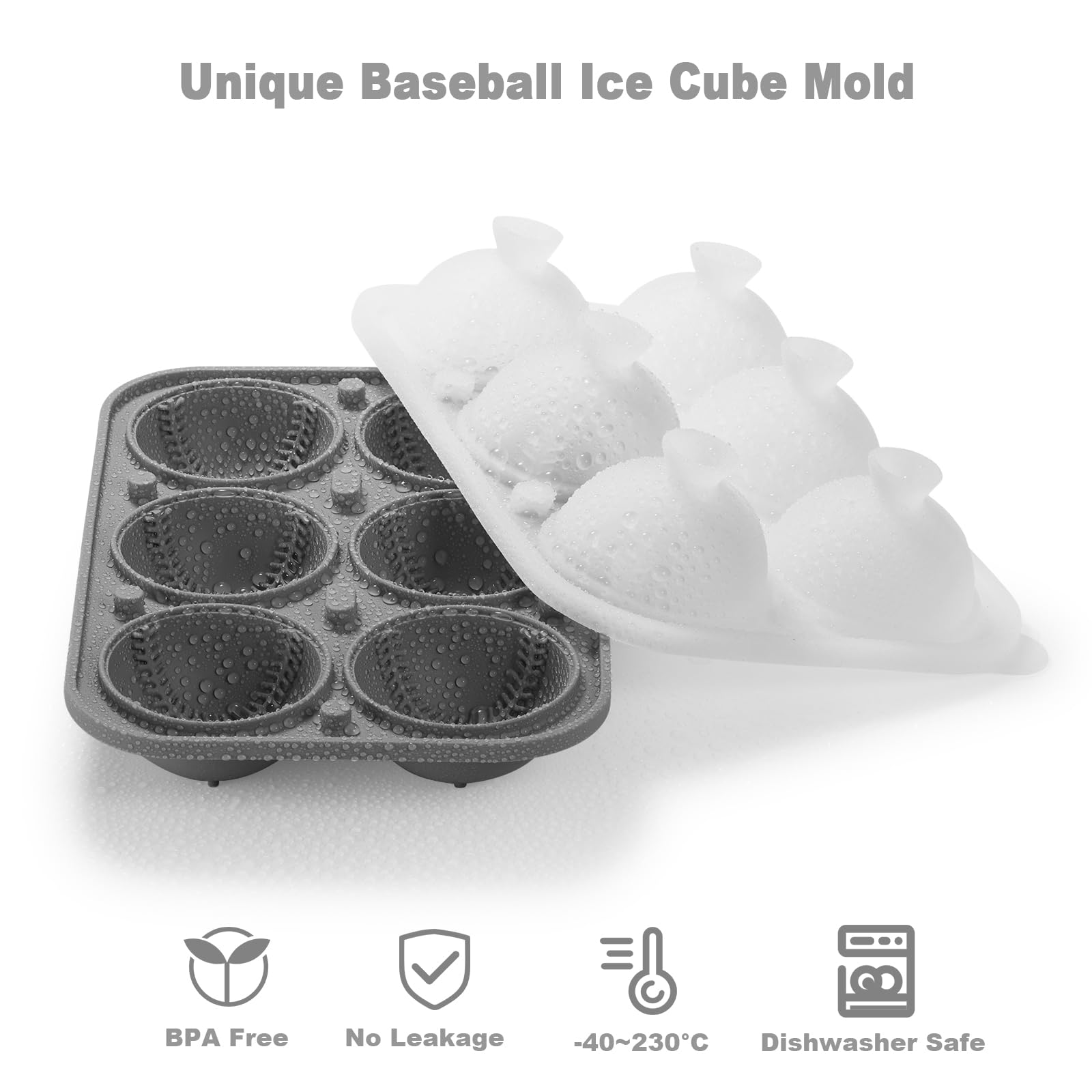 Nax Caki 3D Baseball Ice Cube Tray, Large Baseball Silicone Fun Shapes Whiskey Ice Mold with Funnel for Cocktails, Bourbon,Brandy, Whiskey Gifts for Men