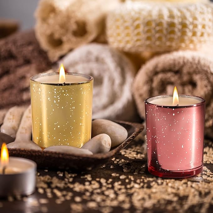 Thick Candle Jars for Making Candles 16 Pcs, 7 OZ Empty Jars with Wood Lids for Candle Making, Sample Container, Gold