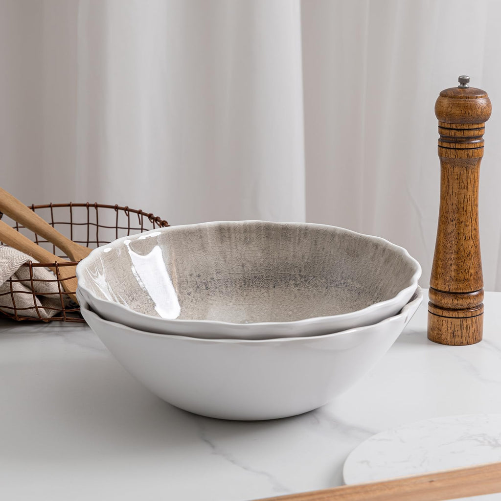 ZAROCRUS Melamine Serving Bowls Set of 2, 12''x4'' Large Salad Bowls, Fruit Bowls, Mixing Bowls, Serving Bowls for Kitchen, Ideal for Prepping and Serving Food, Gray