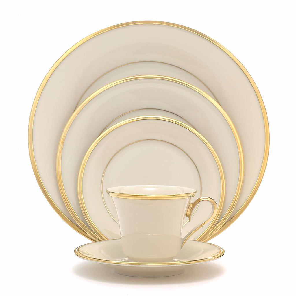 Lenox Dinnerware Set, Eternal 5-Piece Place Setting, 24-Karat Gold Accents Set, Service for 1, Made Of Ivory Porcelain, Dishwasher Safe, Plates, Cups And Saucers, Home And Kitchen (Ivory, 5 Piece)