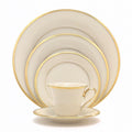 Lenox Dinnerware Set, Eternal 5-Piece Place Setting, 24-Karat Gold Accents Set, Service for 1, Made Of Ivory Porcelain, Dishwasher Safe, Plates, Cups And Saucers, Home And Kitchen (Ivory, 5 Piece)