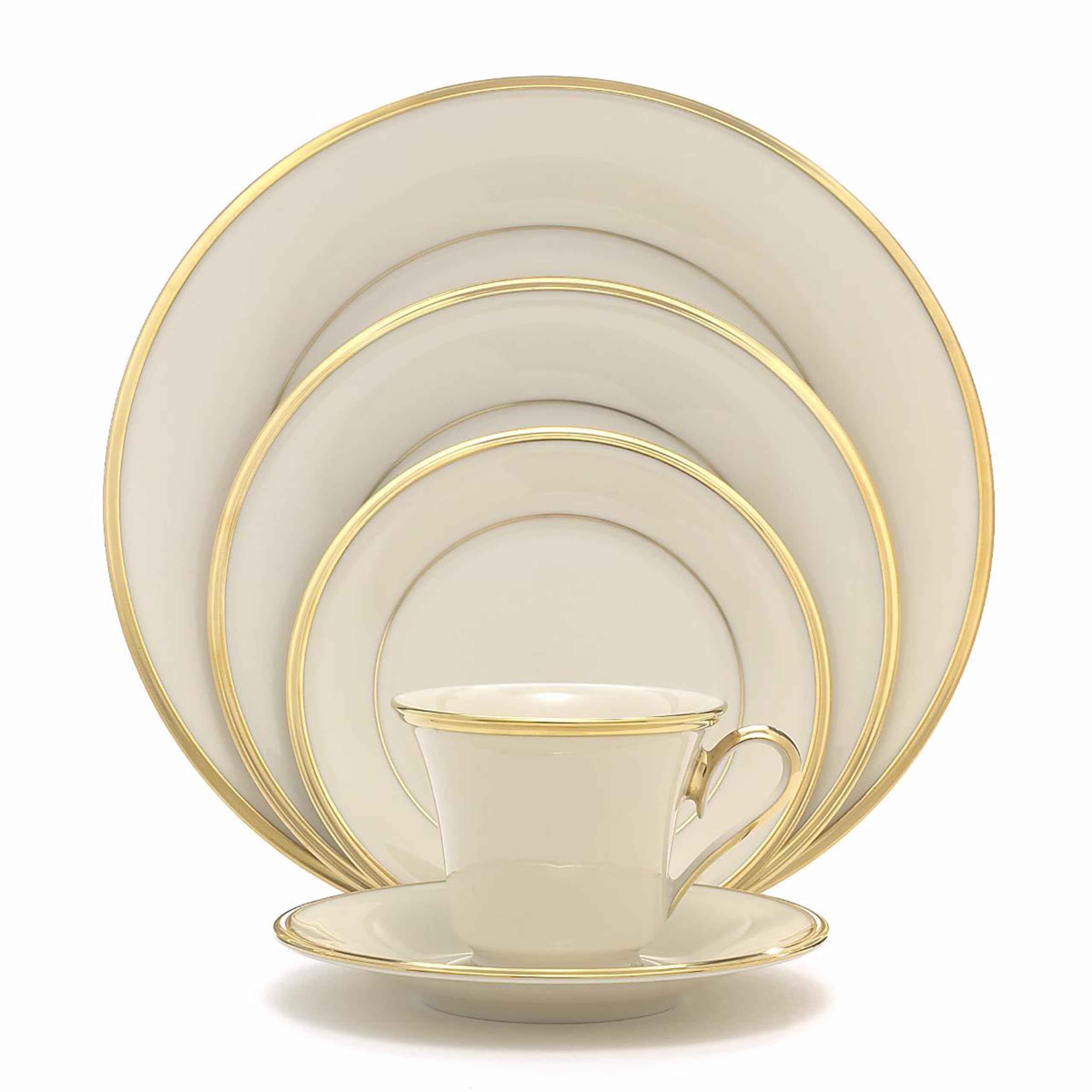 Lenox Dinnerware Set, Eternal 5-Piece Place Setting, 24-Karat Gold Accents Set, Service for 1, Made Of Ivory Porcelain, Dishwasher Safe, Plates, Cups And Saucers, Home And Kitchen (Ivory, 5 Piece)