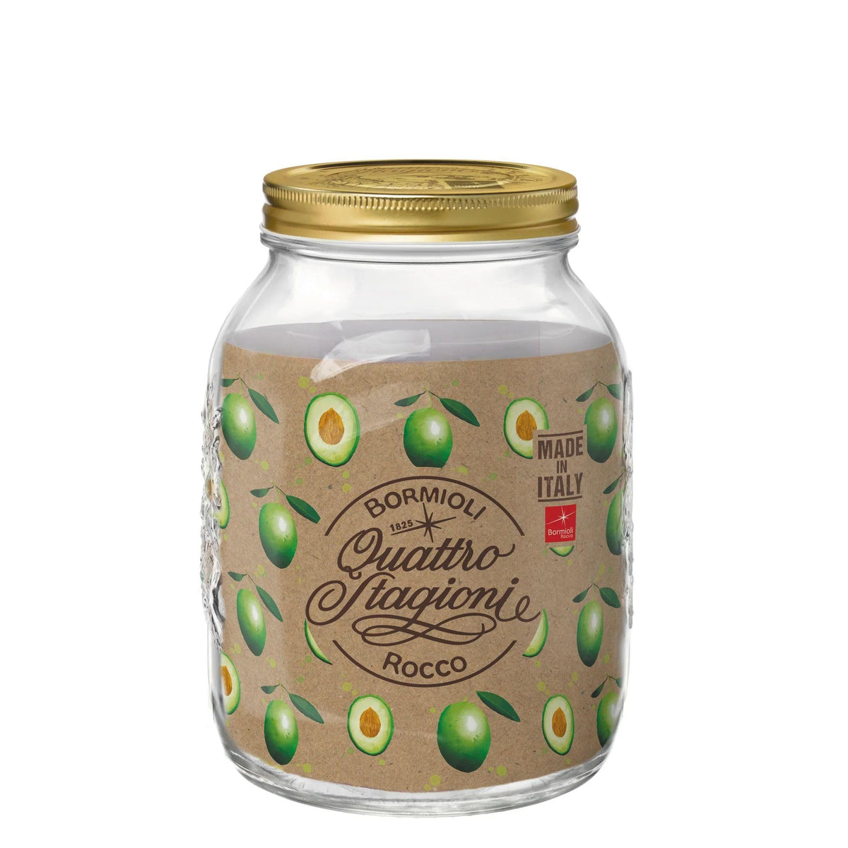 Bormioli Rocco Quattro Stagioni Mason Jar, 67.75 Oz - Clear/Gold