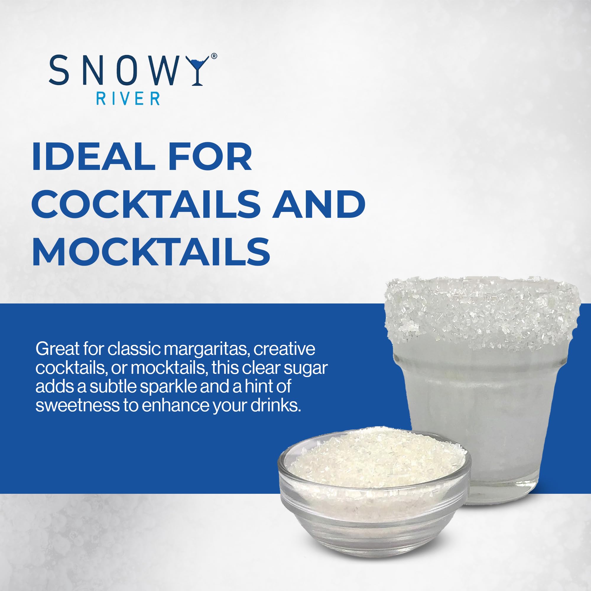 Snowy River Clear Cocktail Sugar - - Vibrant Naturally Colored Sugar for Cocktail Rimming, Baking & Decorating, Medium Crystal (8oz, Medium Crystal)