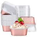 EUSOAR Disposable Ramekins, 50pcs 10oz Rose Gold Creme Brulee Ramekins Disposable Muffin Cups for Baking, Mini Cake Pans with Lids Loaf Bread Containers Cupcake Liners for Party Favor Birthday