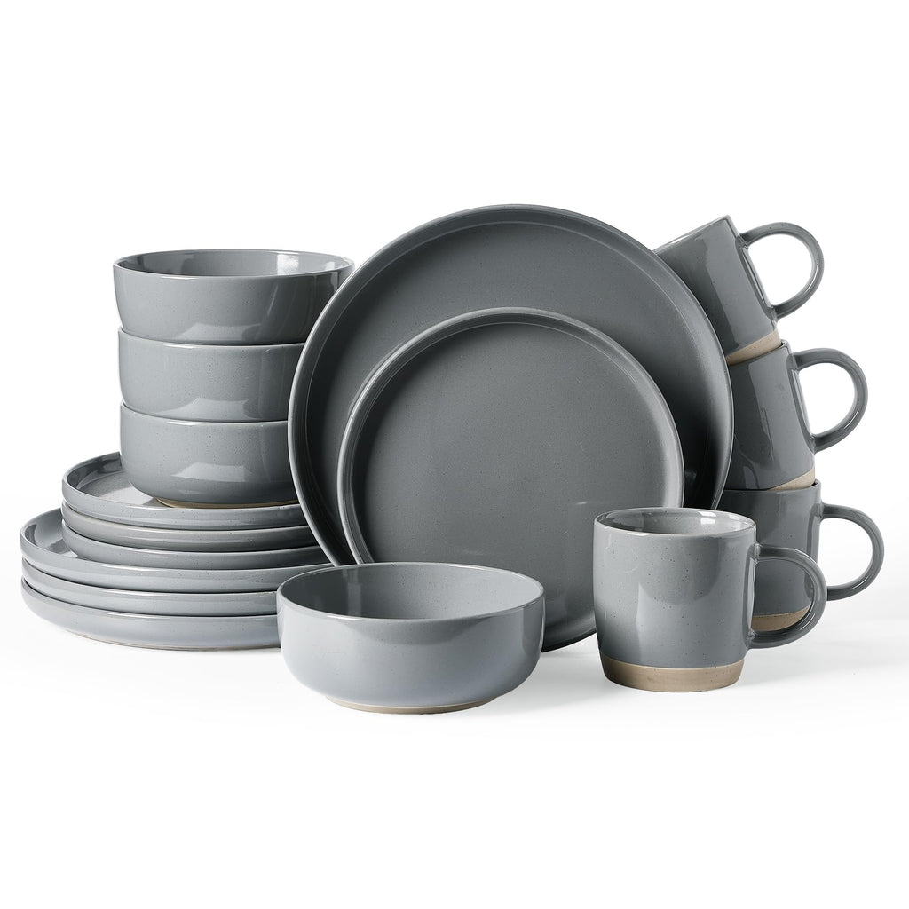 Famiware Milkyway 16-Piece Dinnerware Set with Mugs, Dark Gray