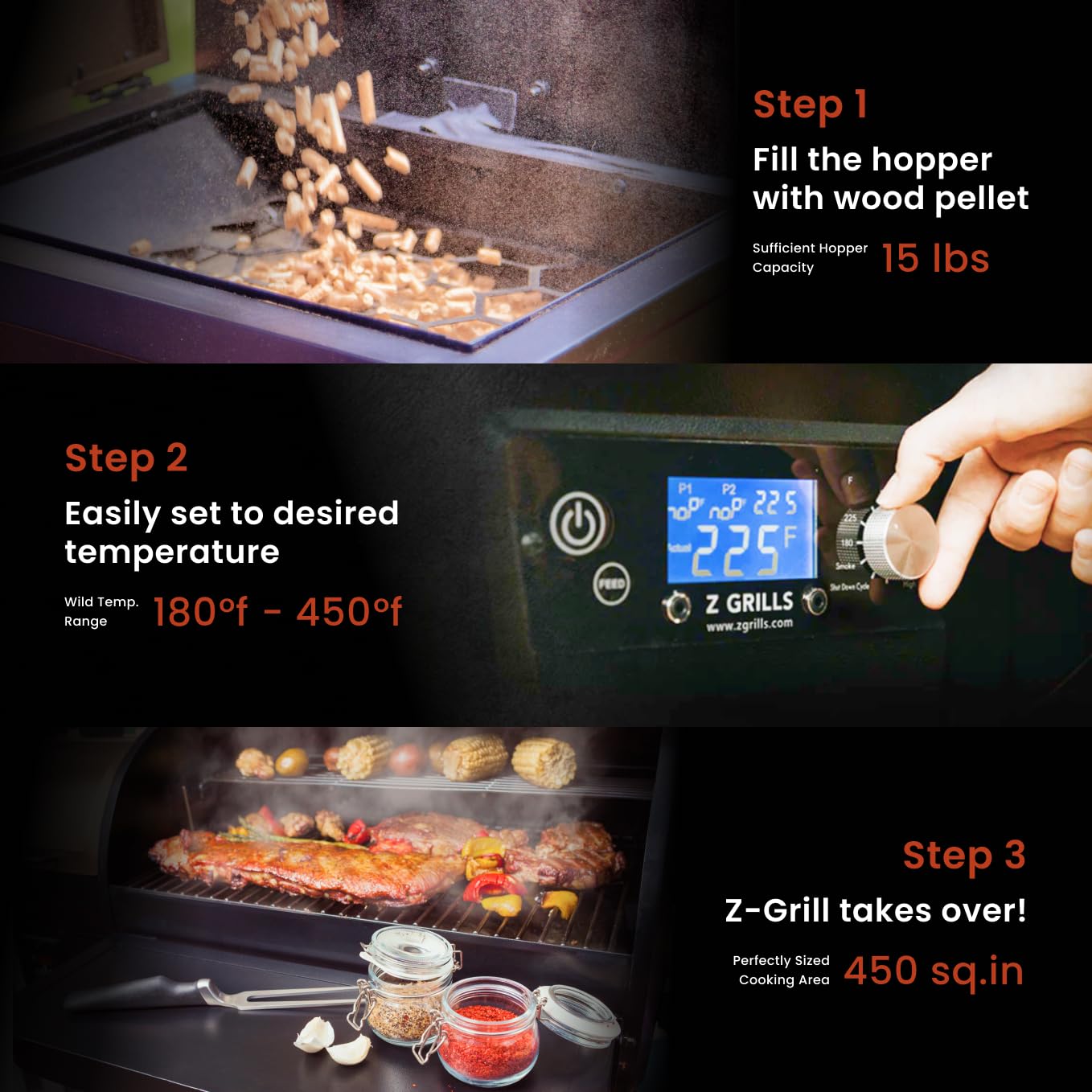 Z GRILLS ZPG-450A Wood Pellet Grill & Smoker with PID V3.0 Controller, 459 Sq in Cook Area, Meat Probe, Foldable Shelf&Side Shelf, 8 in 1 BBQ Grill Outdoor Auto Temperature Control, Black