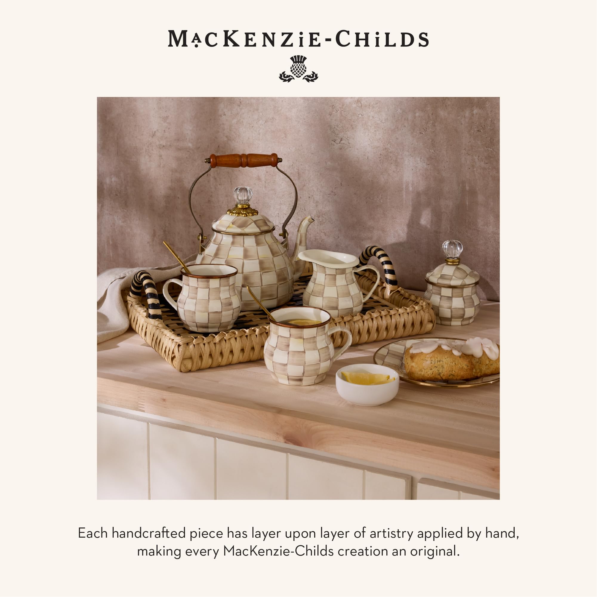 MACKENZIE-CHILDS Slotted Spatula, Brown-and-White Mocha Check