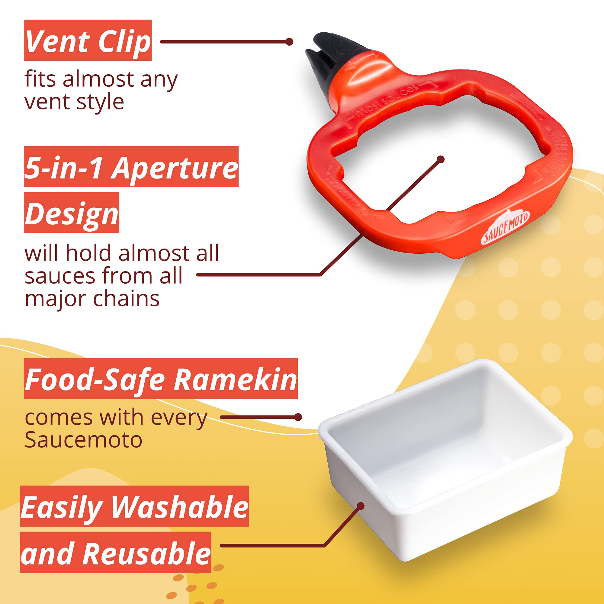 Saucemoto Dip Clip | An in-car sauce holder for ketchup and dipping sauces. As seen on Shark Tank (4 Pack, Black)