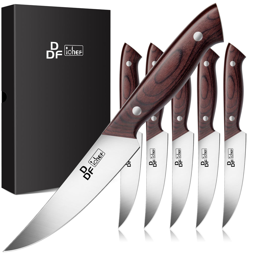 Steak Knives Set of 6, 4.5" Non-Serrated Steak Knife with Pakkawood Handles