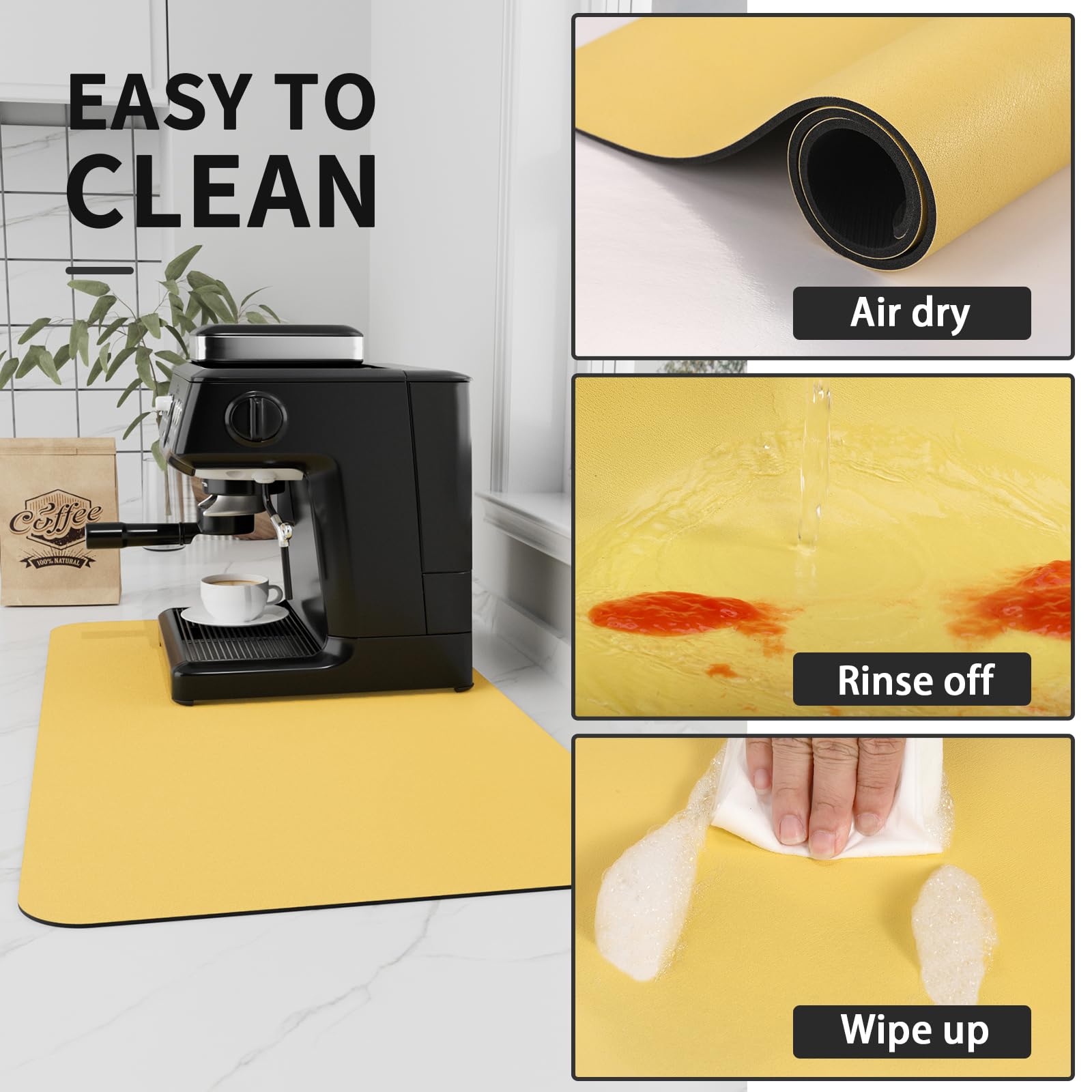 HotLive Coffee Mat - Absorbent Hide Stain Rubber Backed Dish Drying Mat for Kitchen Counter - Bar Mats for Countertops Accessories Fit Under Coffee Maker Espresso Machine