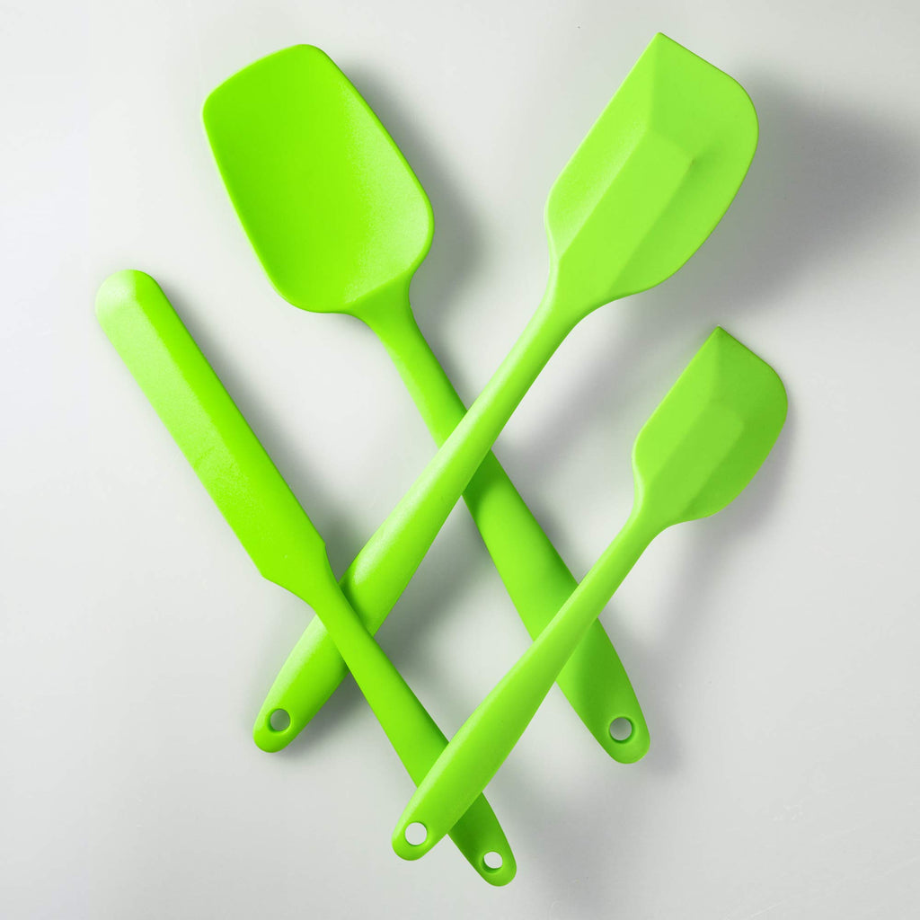 JXWING 4-Piece Silicone Spatula Set with Stainless Steel Core, Green