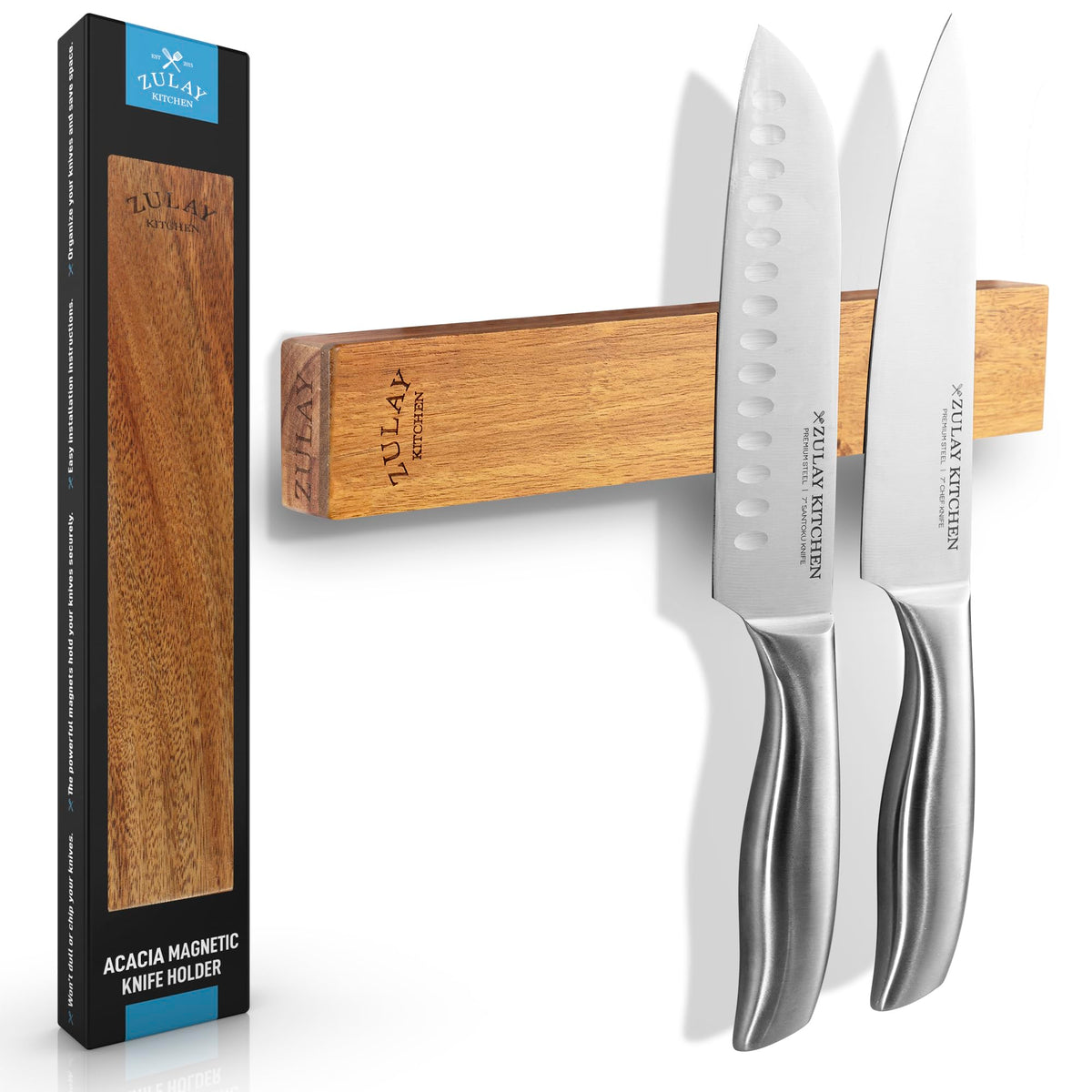 Zulay (12 Inch) Stainless Steel Magnetic Knife Holder For Wall - Powerful Knife Magnetic Strip With Extra Hanging Hooks - Wall Mount Magnetic Knife Strip & Organizer For Kitchen & Tools (Copper)