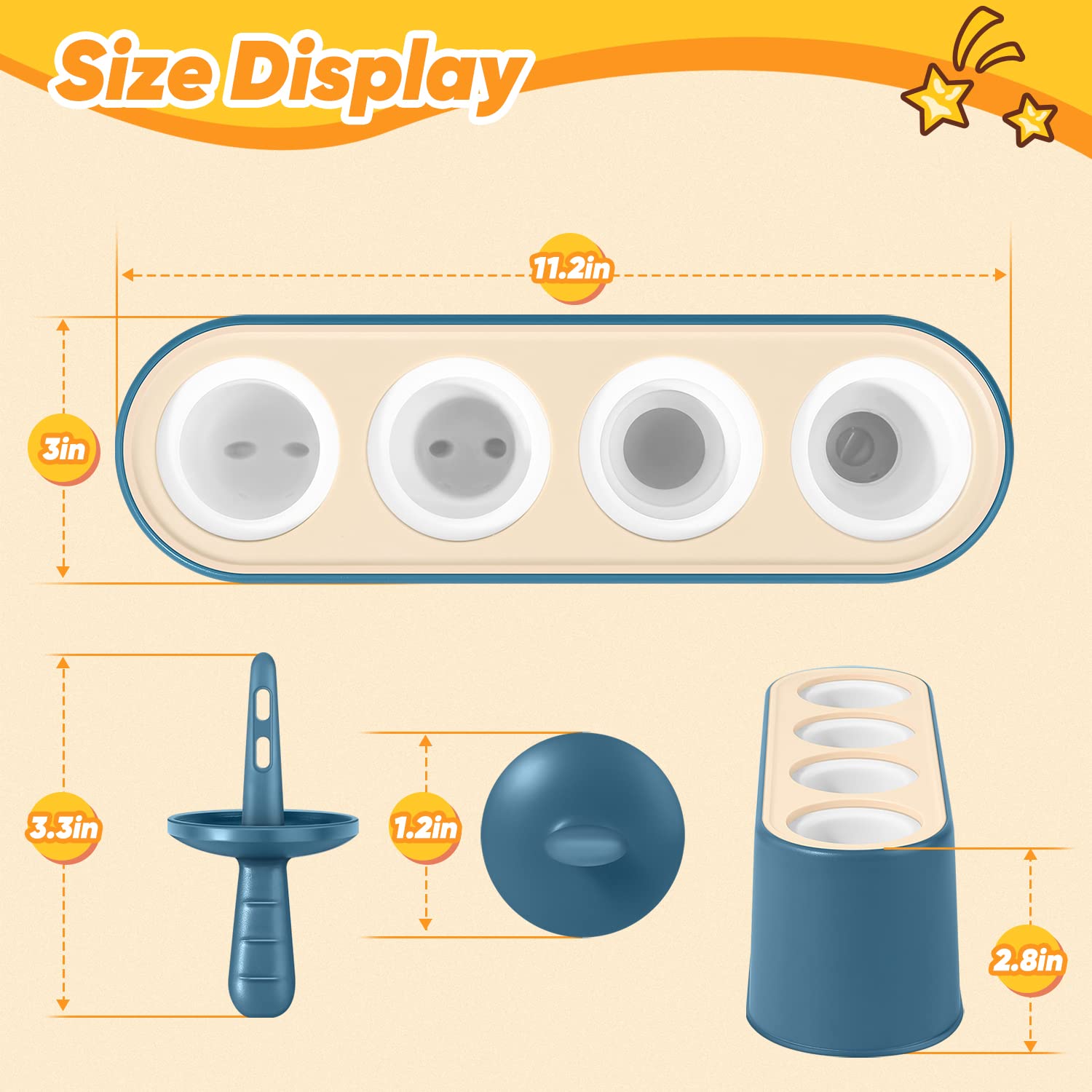 WYOK Popsicle Molds 4-Cavity Silicone Ice Pop Mold (White, Ice World Pops)