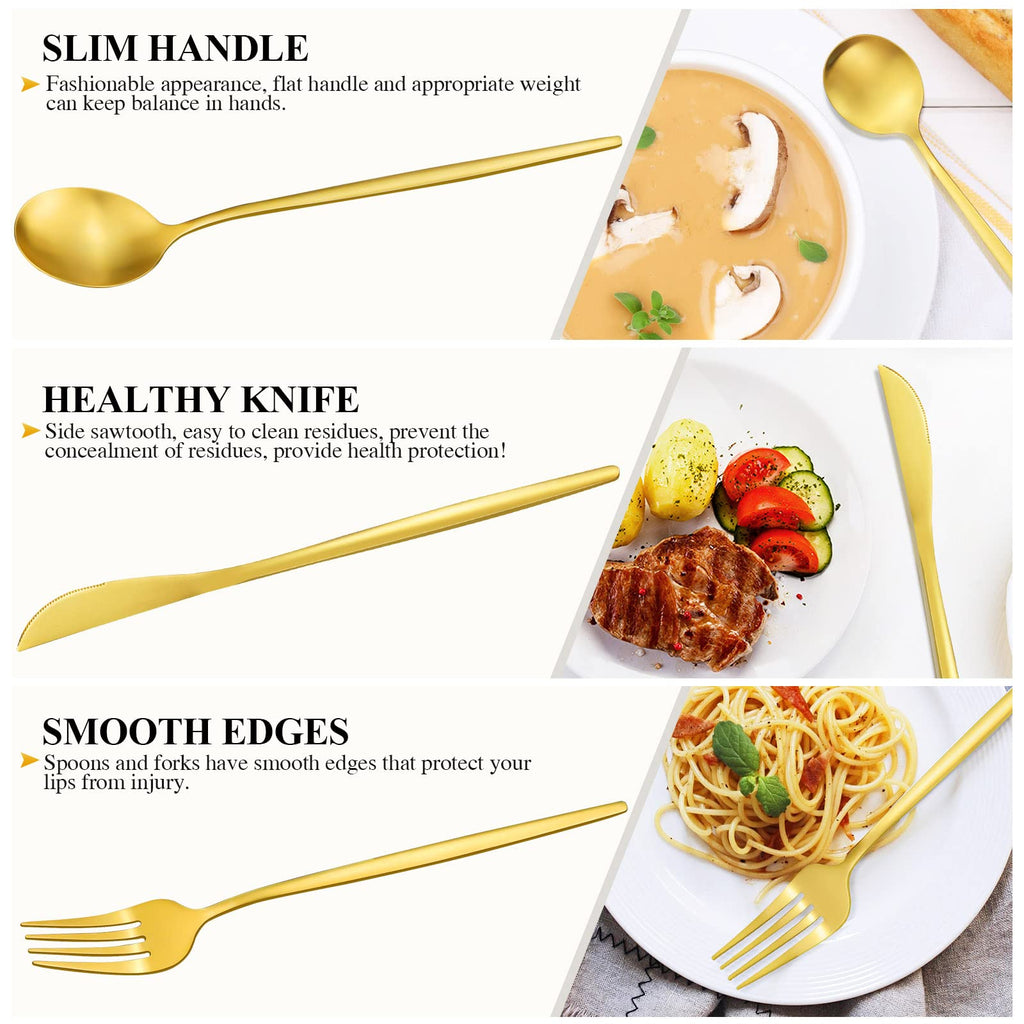 Matte Gold Stainless Steel Flatware Set for 4, 20-Piece Cutlery Tableware with Spoons and Forks, Dishwasher Safe