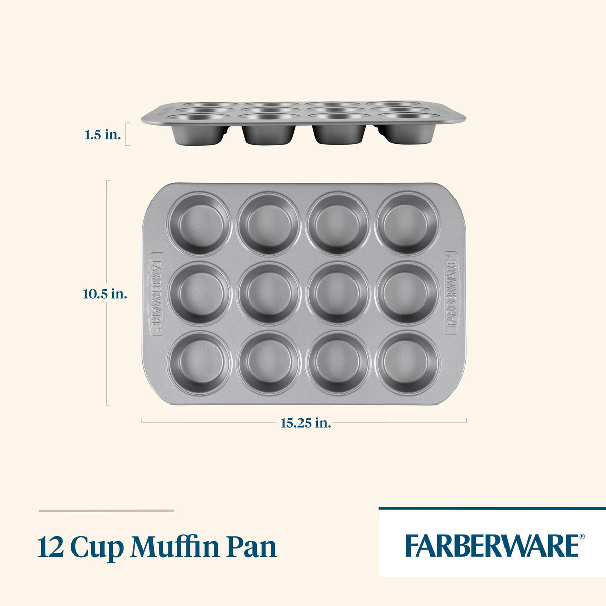 Farberware Bakeware Nonstick Muffin & Cupcake Pans, 12-Cup, Gray