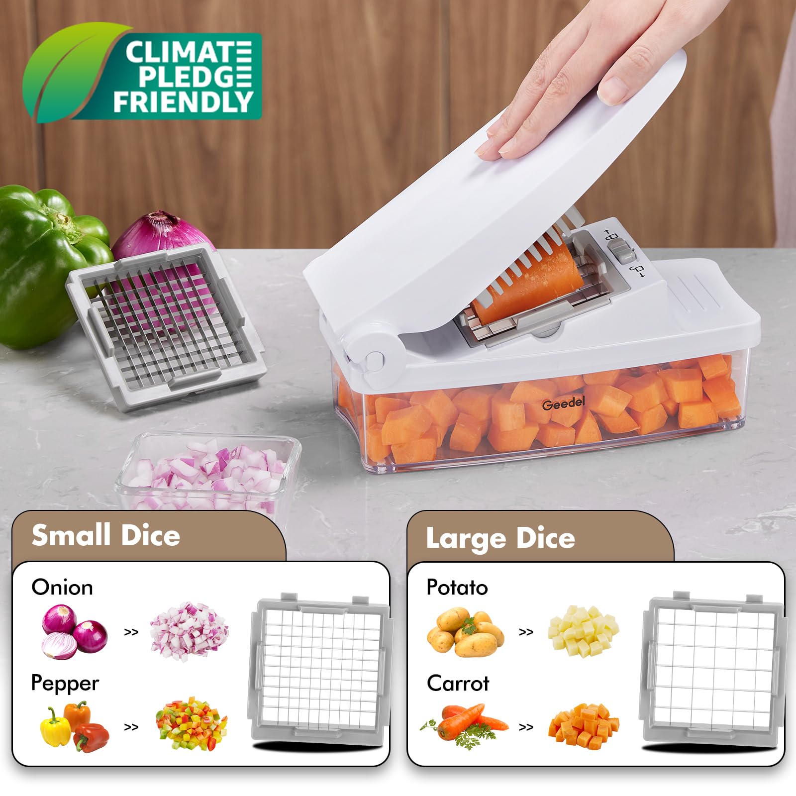 Geedel Vegetable Chopper with Container, 4 in 1 Food Chopper Veggie Slicer