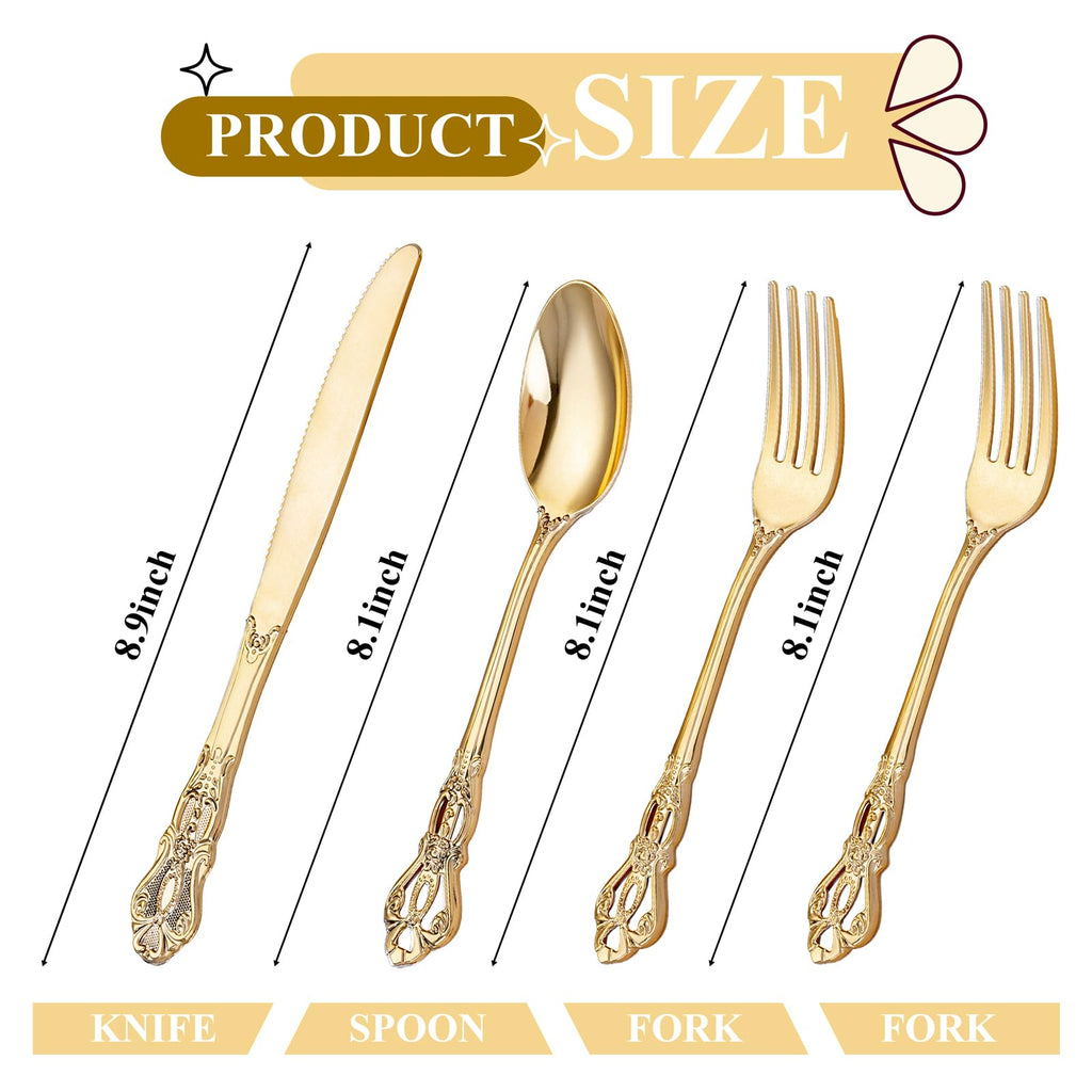 Joyido 40PCS Gold Plastic Silverware - Heavy Duty Elegant Disposable Utensils - Gold Plastic Cutlery Set Includes 20 Forks, 10 Spoons, 10 Knives for Dinner, Parties, Weddings