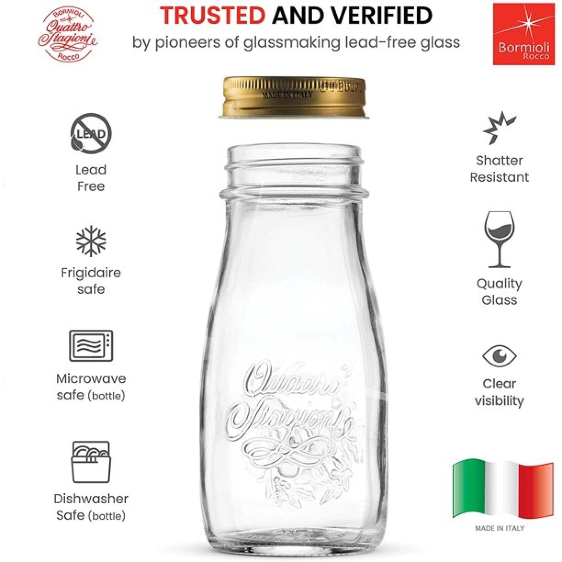 Bormioli Rocco Quattro Stagioni Bottle - ClearGold, Set of 12