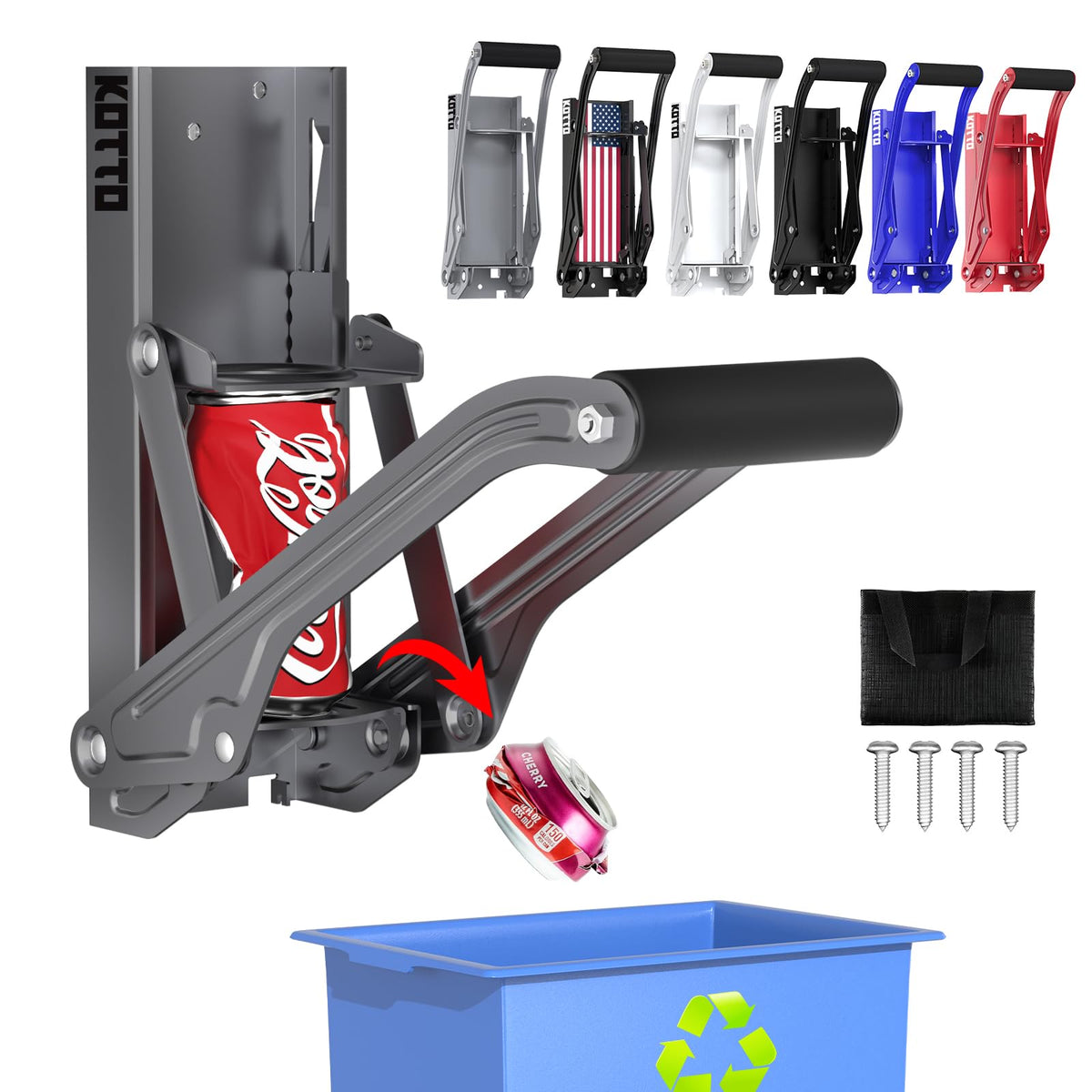 Kotto Can Crusher Wall Mounted for Recycling 8-16oz Aluminum Cans
