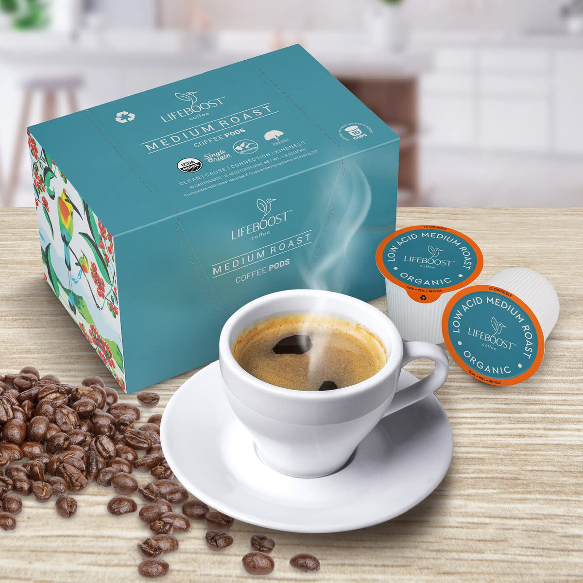 Lifeboost Cognition Decaf Mushroom Coffee K Cups, Low Acid, 10 Count
