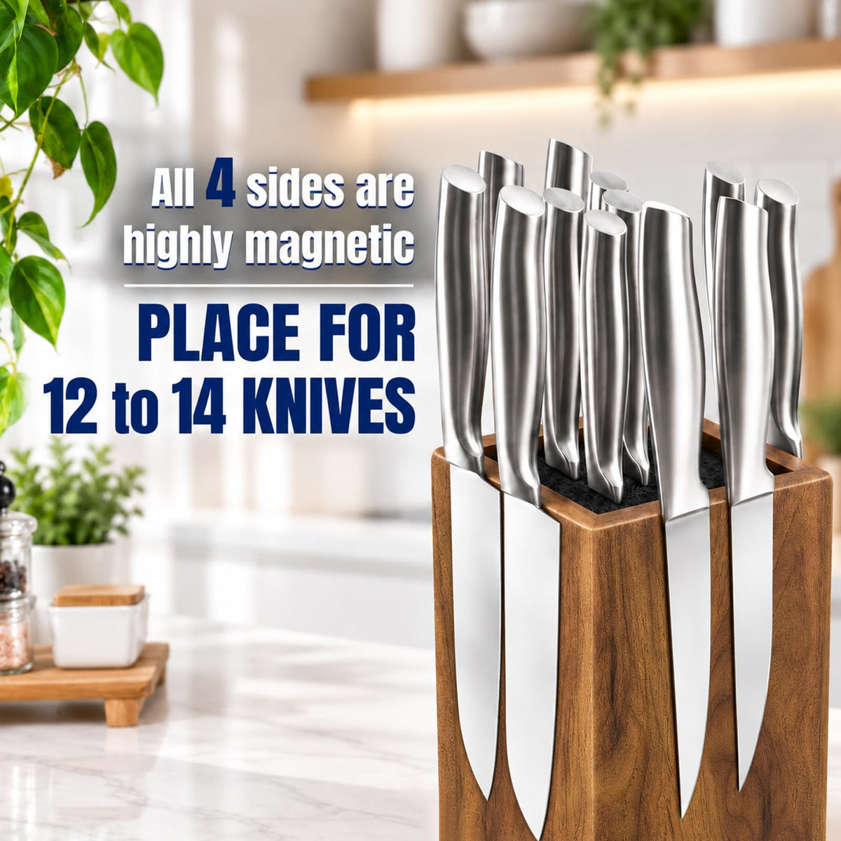 Dmore magnetic knife block without knives 360° rotatable knife holder stand