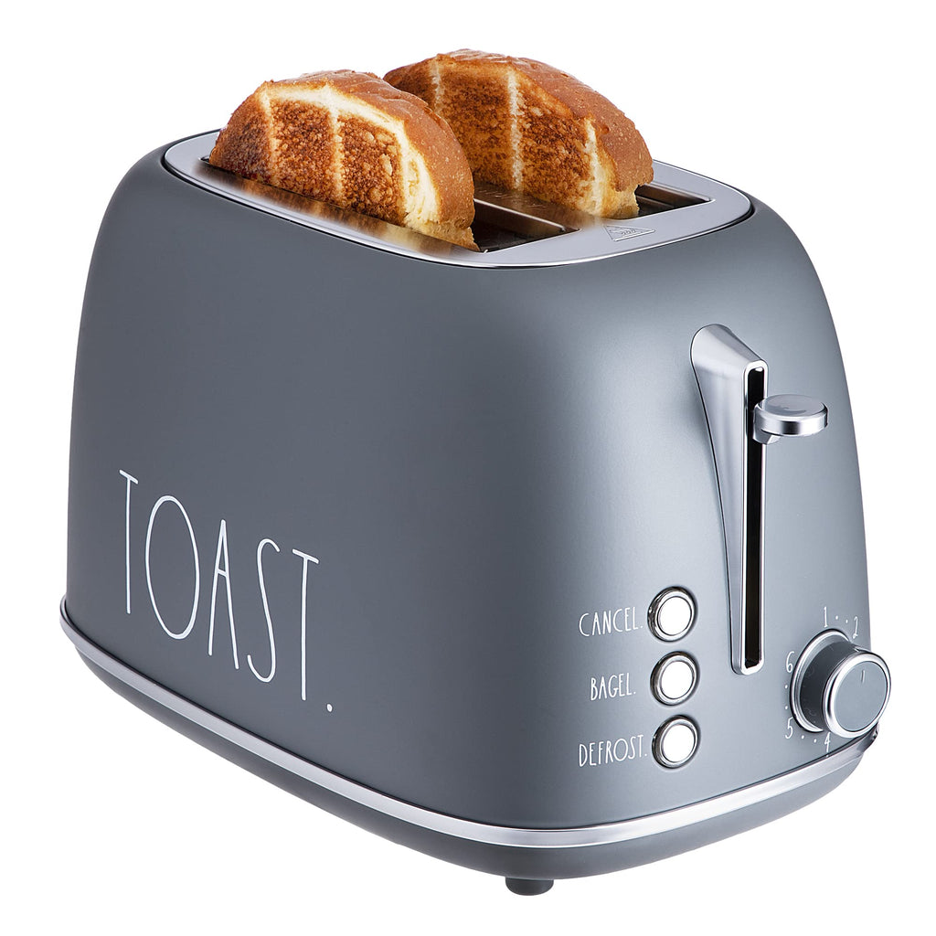 Rae Dunn Retro Rounded Bread Toaster, 2 Slice Stainless Steel Toaster with Removable Crumb Tray, Wide Slot with 6 Browning Levels, Bagel, Defrost and Cancel Options, Grey